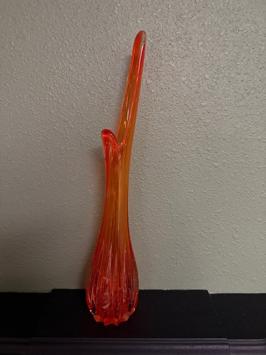 Orange Handblown Glass Bud Vase - Contemporary Accent - Picture 3 of 3